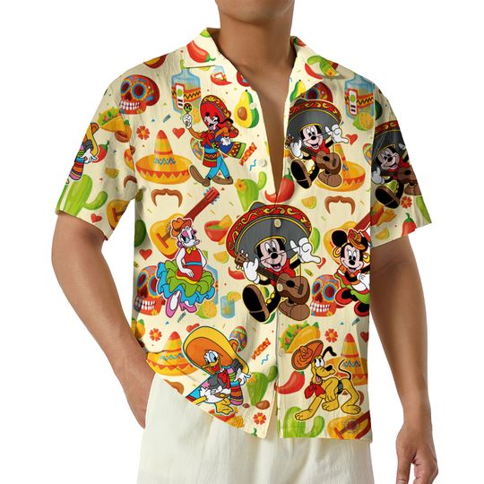Discover Vintage Mickey and Friends Cinco De Mayo 3D Hawaiian Shirt, Disneyland Mexican Fiesta Party Button Up Shirt, Cinco De Mayo Party Gift