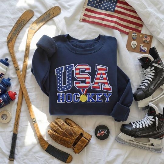 Embroidered  USA Hockey Sweatshirt, American Hockey Sweatshirt, USA Hockey Shirt