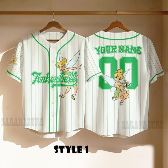Discover Custom Tinker Bell Baseball Jersey, Disneyland Baseball Team Gift For Disney Fans