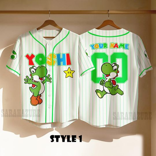 Custom Yoshi Baseball Jersey, Personalized Nintendo Family Matching Shirt, Universal Studios Super Mario Tee