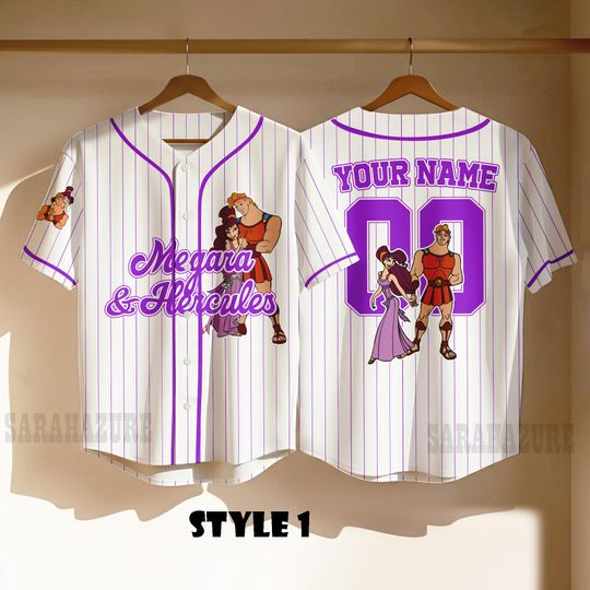 Custom Hercules & Megara Baseball Jersey, Disney Hercules Inspired Jersey, Gift For Hercules Lovers