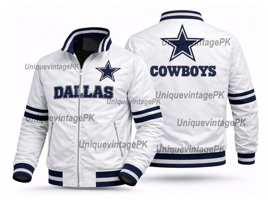 Discover Dallas Cowboys White Bomber Jacket Softshell, American Football Streetwear, Men's Game Day Outfit