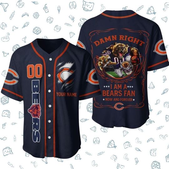 Discover Custom Bears Fan Baseball Jersey, Personalized Name and Number Shirt,Damn Right Im a Bears Fan Gift, Unisex Game Day Football Supporter Top