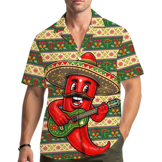 Discover Cinco De Mayo Hawaiian Shirt for Men Women Youth, Mexican Fiesta Party Outfit, Jalapeno Sombrero Button Down Shirt