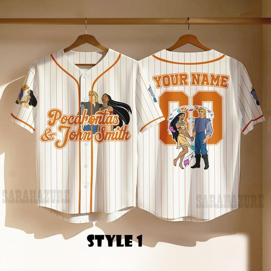Custom Pocahontas & John Smith Baseball Jersey, Disney Pocahontas Jersey Shirt, Disney Couple Gift