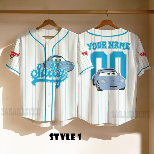 Discover Custom Sally Baseball Jersey: Pixar Car Cartoon Shirt, Disney Kid Youth Adult Jersey