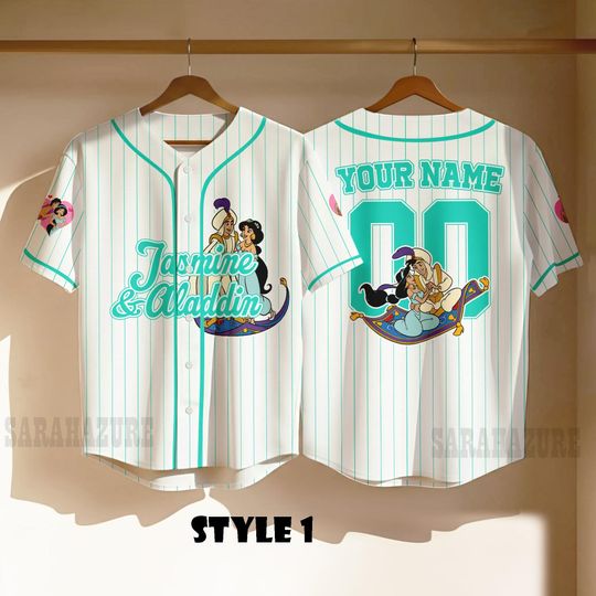 Discover Custom Jasmine & Aladdin Baseball Jersey, Disney Aladdin Jerey Shirt, Magic Kingdom Shirt