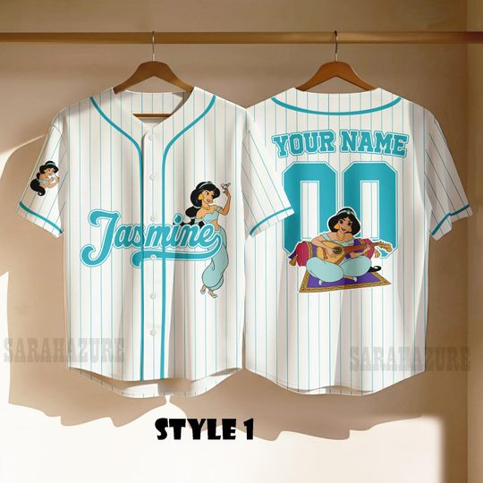 Custom Princess Jasmine Baseball Jersey, Disney Aladdin Jerey Shirt, Magic Kingdom Shirt