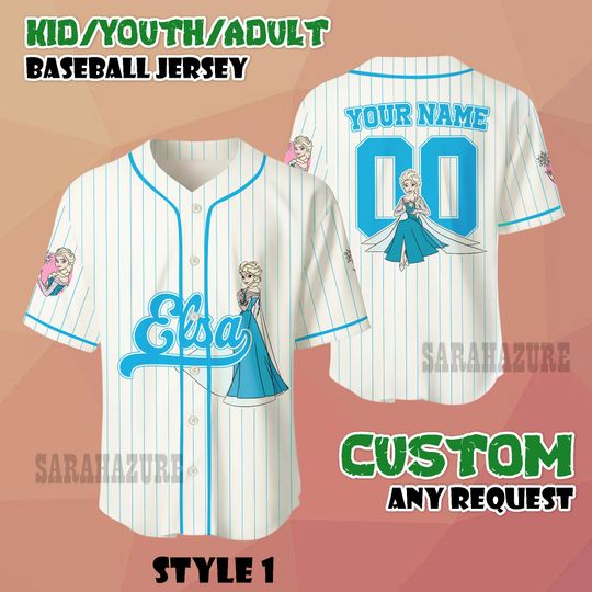 Custom Disney Princess Elsa Baseball Jersey, Disney Princess Matching, Family Vacation Gift