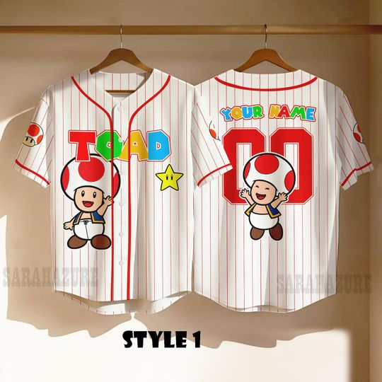 Custom Toad Baseball Jersey, Personalized Nintendo Family Matching Shirt, Universal Studios Super Mario Tee