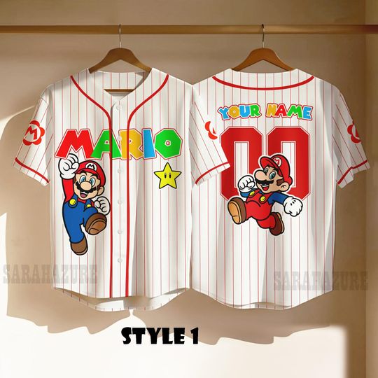 Custom Mario Baseball Jersey, Personalized Nintendo Family Matching Shirt, Universal Studios Super Mario Tee
