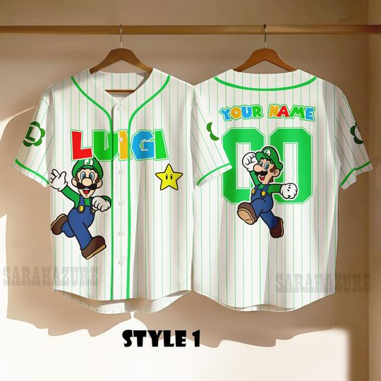 Custom Luigi Baseball Jersey, Personalized Nintendo Family Matching Shirt, Universal Studios Super Mario Tee