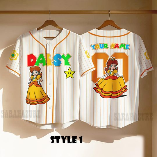 Discover Custom Daisy Princess Baseball Jersey, Personalized Nintendo Family Matching Shirt, Birthday Princess Outfit