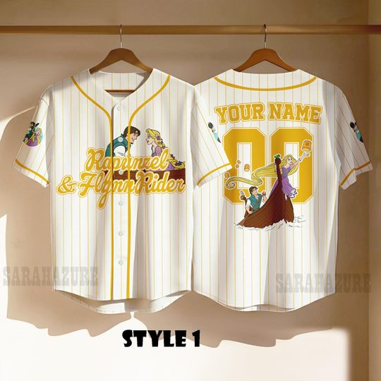 Discover Custom Rapunzel & Flynn Rider Baseball Jersey, Disney Rapunzel Shirt, Disneyland Baseball Team Outfit
