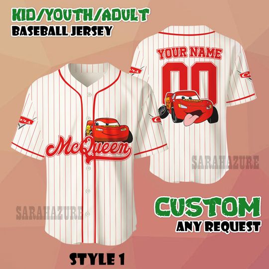 Discover Custom Mcqueen Baseball Jersey: Car Cartoon Gift, Animation Jersey Shirt