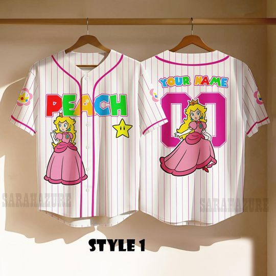 Discover Custom Peach Princess Baseball Jersey, Personalized Nintendo Family Matching Shirt, Birthday Princess Outfit