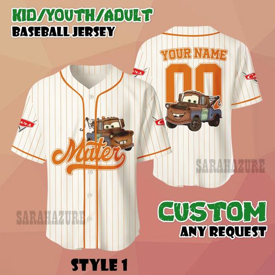 Discover Custom Tow Mater Baseball Jersey: Pixar Car Cartoon Shirt, Matching Team Outfit