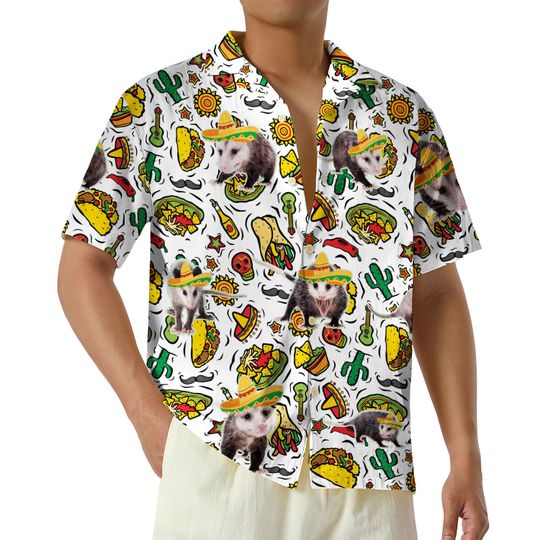 Discover Retro Cinco De Mayo Opossum 3D Hawaiian Shirt, Screaming Possum Button Up Shirt, Mexican Down to Fiesta Gift Shirt