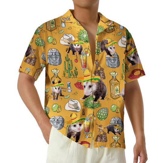 Discover Funny Opossum Cinco De Mayo Hawaiian Shirt, Screaming Possum Button Up Shirt, Mexican Fiesta Opossum Gift