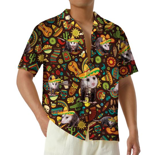 Discover Cinco De Mayo Opossum Hawaii Shirt, Mexican Fiesta Cinco Pattern Hawaiian Shirt, Opossum Aloha Vacation Button Up Shirt