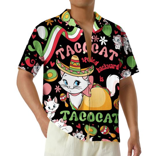 Marie Taco Cat Hawaiian Shirt, Cinco De Mayo Mexico Button Up Shirt, Disney The Aristocats Shirt, Cat Lover Gift, Taco Tuesday Shirt