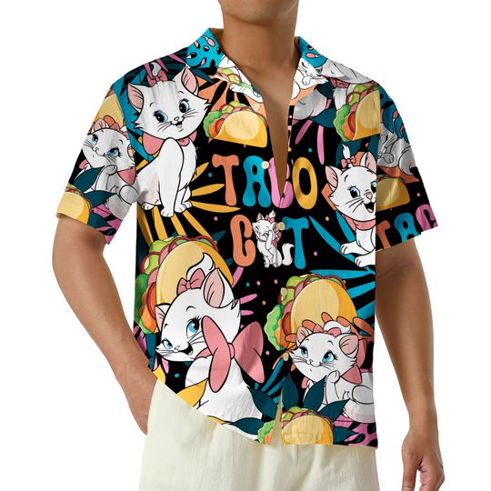 The Aristocats Marie Taco Cat Hawaiian Shirt, Mexico Button Up Shirt, Cinco De Mayo Disney Shirt, Cat Lover Gift, Taco Tuesday Shirt