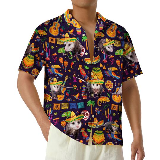 Discover Funny Mexican Fiesta Opossum Sombreros Hawaiian Shirt, Screaming Possum Button Up Shirt, Mexican Down to Fiesta Gift Shirt