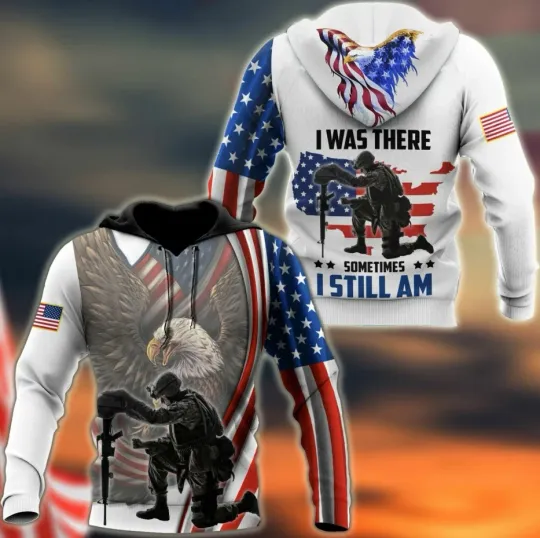 Discover Eagle Pride US Veteran I Was There Sometimes 3D Hoodie Christmas Gift Best Price