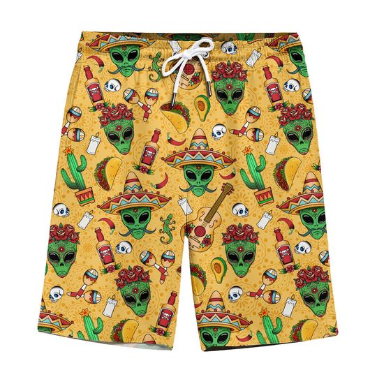 Discover Cinco De Mayo Alien Tacos Hawaiian Shorts For Men Vintage Taco Shorts Mens
