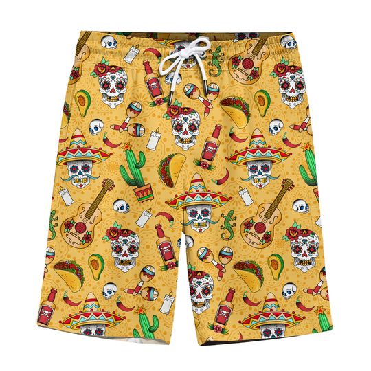 Discover Cinco De Mayo Skull Tacos Hawaiian Shorts For Men Vintage Taco Shorts Mens