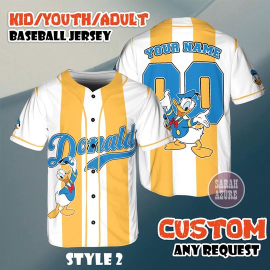 Discover Custom Donald Duck Baseball Jersey, Disney Movie Cartoon Jersey, Donald Birthday Shirt, Gift for Disney Fan