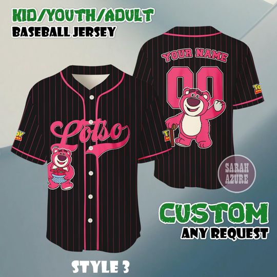 Custom Lotso Baseball Jersey, Toy Story Fan Apparel, Pixar Cartoon Shirt