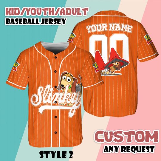 Custom Slinky Dog Baseball Jersey: Toy Story Fan Apparel, Pixar Theme Park Wear