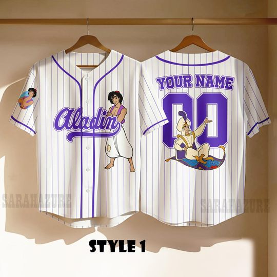 Discover Custom Disney Aladdin Baseball Jersey, Sports Team Style, Disneyland Family Matching Shirt