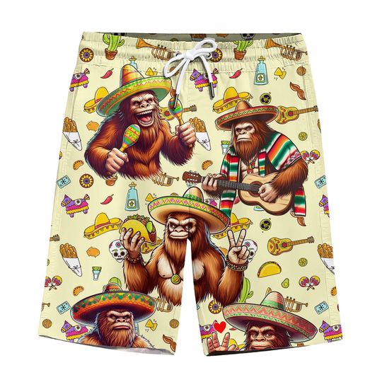Cinco De Mayo Bigfoot Hawaiian Shorts For Men Sasquatch Swim Trunks Shorts Men