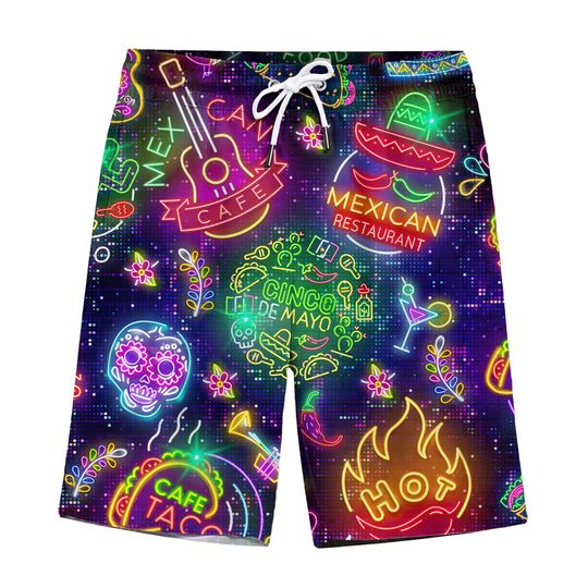 Discover Funny Neon Cinco De Mayo Hawaiian Shorts For Men Neon Tacos Hawaiian Beach Shorts