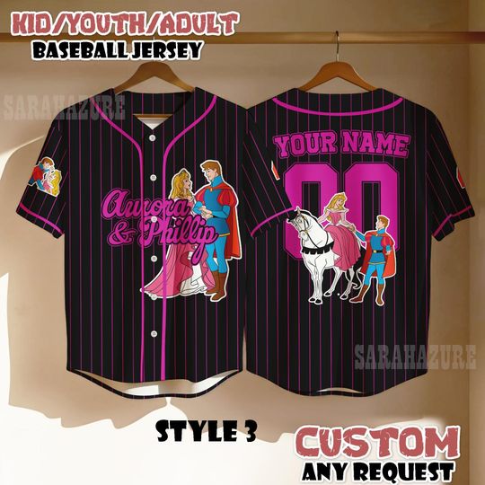 Custom Aurora Prince Philip Baseball Jersey, Sleeping Beauty Valentine Shirt