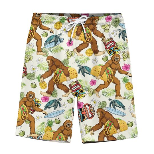 Discover Cinco De Mayo Bigfoot Tacos Hawaiian Shorts For Men  Funny Taco Sasquatch Pattern Shorts  Fiesta Summer Shorts Gift for Him