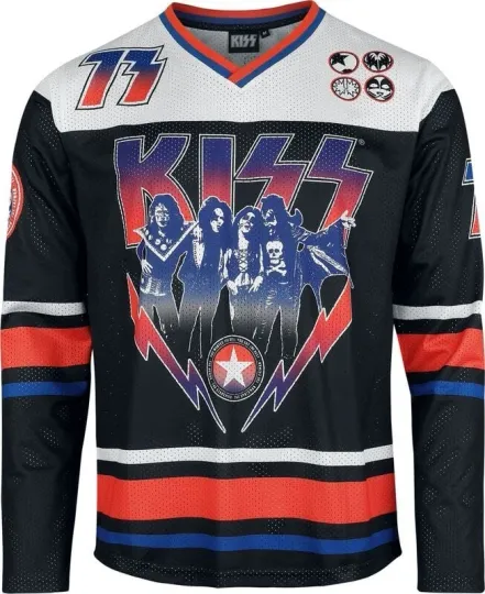 KISS Hockey Jersey Mesh V-Neck Long Sleeve Band Merch