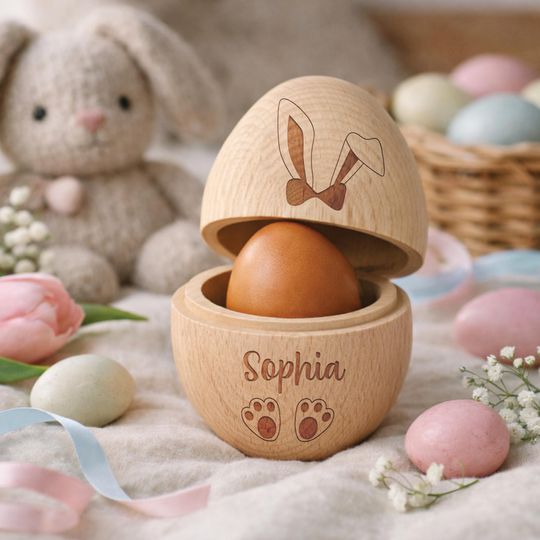 Personalized Wooden Easter Egg, Fillable Easter Egg Keepsake, Custom Kids Easter Gift, Baby First Easter Keepsake