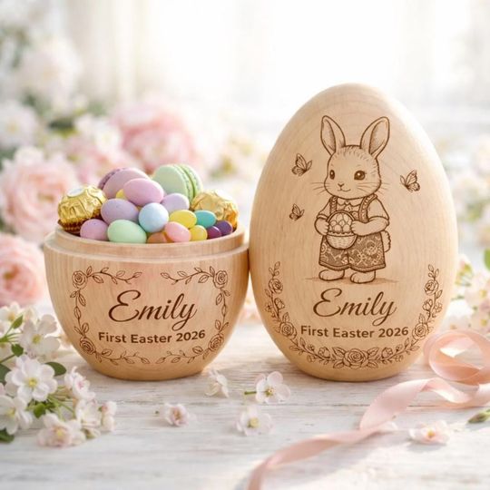 Personalized Musical Wooden Easter Egg Shakers, Custom Egg Cups, Engraved Egg Shaker Kids, Easter Gifts