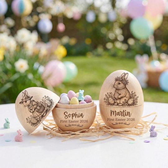 Personalized Wooden Easter Egg,Hollow Fillable Keepsake,Custom Name Easter Gift,Cute 1st Easter Basket Stuffer