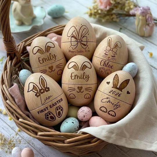 Personalized Fillable Wooden Easter Egg, Custom Name Engraved Hollow Egg 2026, Easter Gifts for Kids