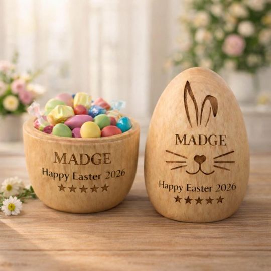Personalized Wooden Easter Egg: Engraved Hollow Egg Decor 2026 Custom Name Gift