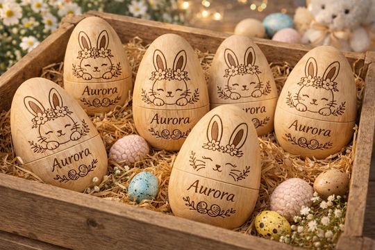 Personalized Wooden Easter Egg, Custom Name Bunny Egg, Fillable Easter Basket Gift, Kids Easter Basket Filler