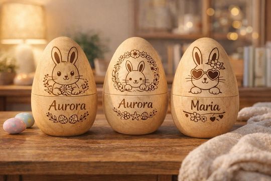 Personalized Wooden Easter Egg, Custom Name Bunny Egg, Fillable Easter Basket Gift, Kids Easter Basket Filler