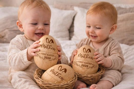 Personalized First Easter Egg, Custom Name Wooden Easter Egg, Baby First Easter Keepsake, Fillable Easter Basket Gift