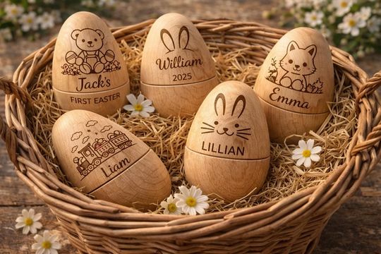 Personalized Wooden Easter Egg, Custom Name Easter Egg, Fillable Easter Basket Gift, Kids Easter Basket Filler