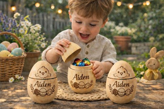 Personalized Wooden Easter Egg, Custom Name Easter Egg, Fillable Easter Basket Gift, Kids Easter Basket Filler