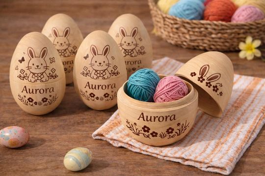 Personalized Wooden Easter Egg, Custom Name Bunny Egg, Fillable Easter Basket Gift, Kids Easter Basket Filler